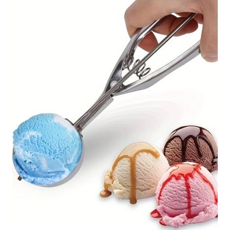 Cuchara para helado, dispensador de helado, cuchara para helado con gatillo, accesorio de cocina, apto para lavavajillas, cuchara de 6 cm de diámetro, acero inoxidable (1/5)