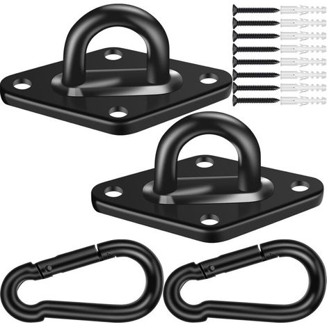 2 Pièces Crochets de fixation M10 en acier inoxydable 304 pour hamac et balancelle de porche,Support et fixation pour hamac, Capacité de charge de 1700 lb — Noir