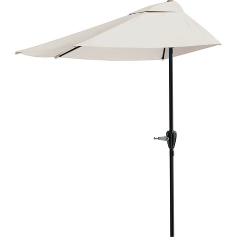 Demi-parasol de terrasse de 2,7 m – Ouverture en demi-cercle facile à manivelle – Pour contre un mur, un porche ou un balcon (brun roux) (1/5)