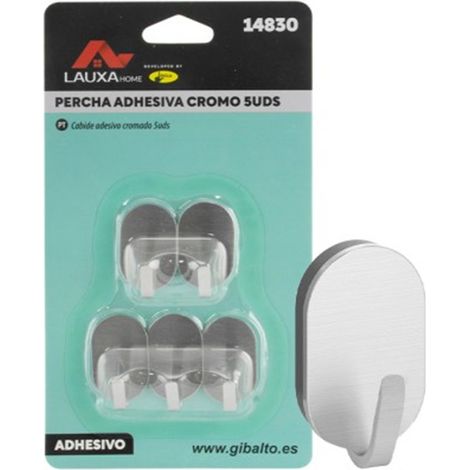 Perchas Adhesivas Cromo Lauxa Home - Pack 12 Uds - 3x2cm  - Resistencia 1.5Kg