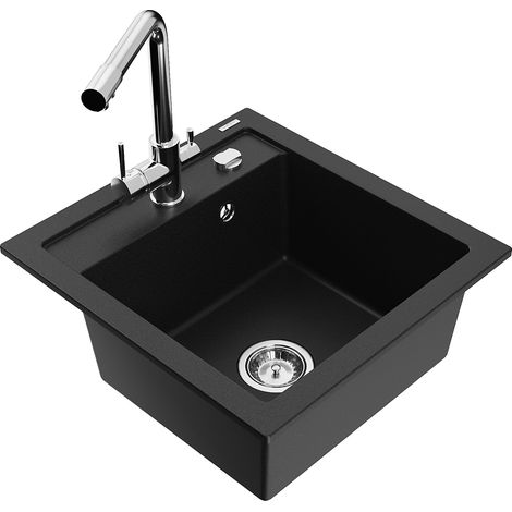 Mexen Vito 1-Becken-Granit-Spüle mit Mischbatterie Duero, Schwarz - 6503-77-671600-00