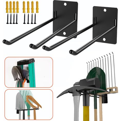 2 Stück robuste Garagenhaken 25 cm, Wandhaken für Klappstühle, Kinderwagen, Leitern, Gartengeräte, Rohre – Garagen-Aufbewahrungslösung (2)