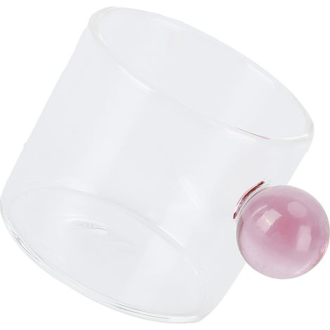 Teetasse aus transparentem, hitzebeständigem Glas mit Kugelgriff, 120 ml, rosa Griff (1/5)
