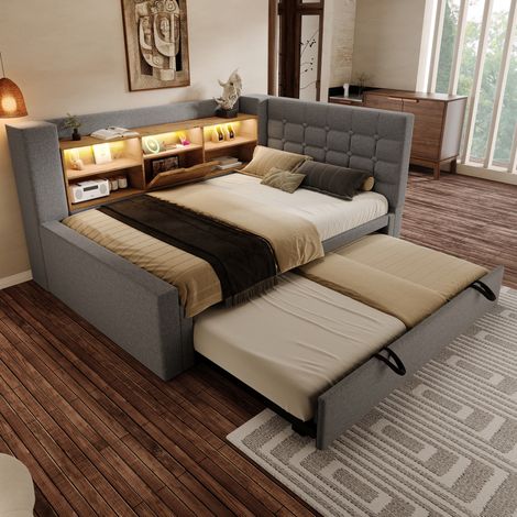 letto contenitore 90x200 estraibile LED grigio OKMYHOME (1/5)