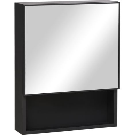CHICFURN Armadietto bagno da parete 46x13,5x58 cm in acciaio inox nero con specchio (1/5)