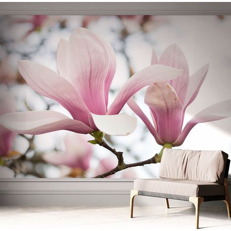 Papier peint autocollant adhésif installation rapide du papier peint durable et résistante Fleurs de magnolia 312x219 cm (1/5)