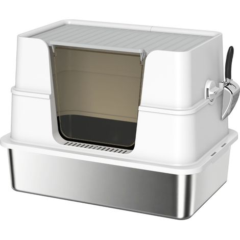 CHICFURN arenero cerrado para gatos de acero inoxidable 60,2 x 40,2 x 44,5 cm gris claro (1/5)