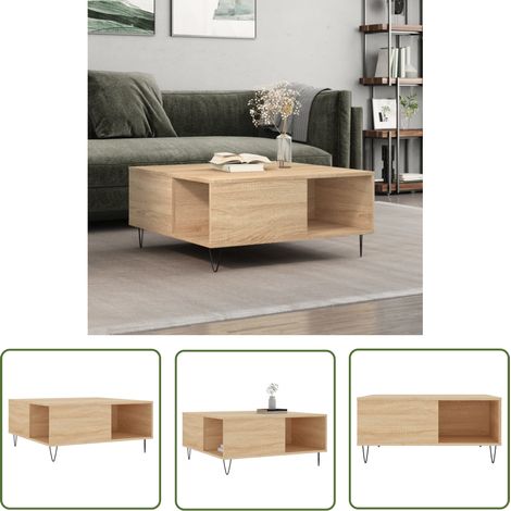 The Living Store Table basse chêne sonoma 80x80x36,5 cm bois d'ingénierie - Table Basse - Meuble Salon - Table D'appoint - Table Ronde - Design Moderne (1/5)