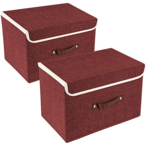Faltbare Aufbewahrungsbox mit Deckel, 2 Stück, 38x25x25 cm, Rotwein (1/5)