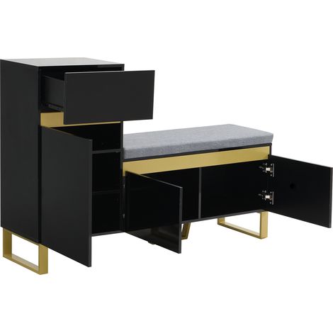 Meuble à chaussures noir en MDF avec coussin, rangement multi-étages pour entrée, 120x35x85 cm (1/5)