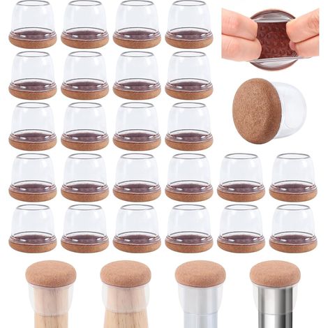 Chair Leg Protectors, 32 Pieces Transparent Silicone Square Floor Caps for Chair Legs with Felt Pads, Silicone, Scratch-Free, Noise-Free (1/5)
