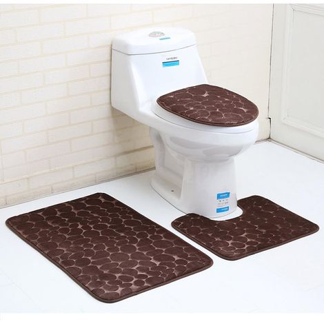 Bath Mat Set, 3 Pieces, Non-Slip Bathroom Mat, Memory Foam Bath Mat, Ultra-Soft Contour Mat and Toilet Seat Cover (1/5)