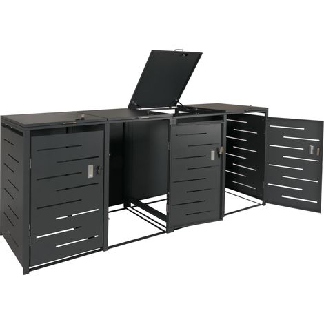 Abri pour 4 poubelles 263 cm acier verrouillable avec couvercle à vérin compatible 80 à 240 L couleur anthracite 040010971