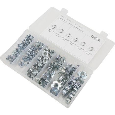 Écrous à T galvanisés en acier au carbone, lot de 80, résistants à la rouille, robustes, tailles 1/4in 5/16in 3/8in, écrous à griffes pour fixation solide (1/5)