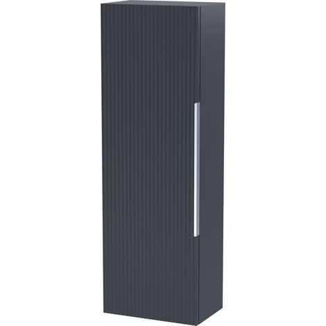 Contemporary Fluted 400mm Tall Wall Hung Bathroom Storage Unit with Single Soft Close Door, Dark Grey