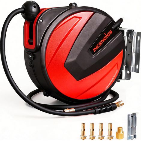 Enrouleur de tuyau d'air 15 m Raccord 3/8" BSP 20 BAR Dévidoir automatique avec 2 m de tuyau d’alimentation Support mural pivotant 180° (1/5)