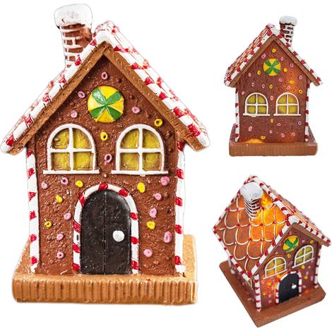 LED Gingerbread House Decoration Collectible Resin Christmas Village Cottage Statue Festive Tabletop and Shelf Decor for Mantle or Fireplace Charming Gingerbread House for Holiday Displays (1/5)