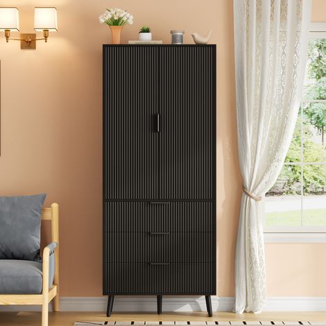 Meuble haut de cuisine 75×35×180 cm, 2 portes et 3 grands tiroirs, tablettes sur portes, armoire de stockage pour cuisine, salon et salle à manger (1/5)