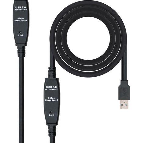 Cable Alargador USB 3.0 Nanocable 10.01.0312/ USB Macho - USB Hembra/ 10m/ Negro (1/4)