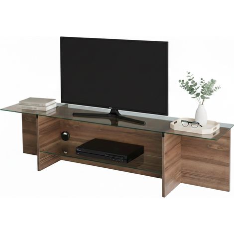 Dmora - Fernsehschrank Erinyes, Ständer für Wohnzimmerfernseher, Niedriges Wohnzimmer-Sideboard, TV-Ständerbasis, 158x35h40 cm, Nussbaum, mit verstärkter Verpackung