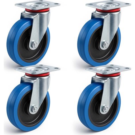 Wiltec Lenkrollen Set 4x Transportrolle ungebremst Ø200mm bis 350kg pro Rad mit Kunststoffrad und Anbauplatte, leiser Lauf, Transportrollen Möbelrollen Laufrollen