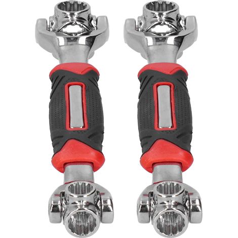 Clé à douille multifonction 8-en-1, lot de 2, acier au carbone, outil manuel rotatif 360°, cliquet polyvalent pour bricolage. (1/5)