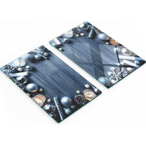 Planches de service en verre pour la cuisine, décorées de motifs de Noël argentés, 2 x 30 x 52 cm (1/5)