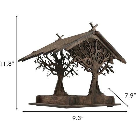 Mangeoire suspendue en bois pour oiseaux sauvages, idéale pour décorer votre maison, jardin ou arbre. (1/5)