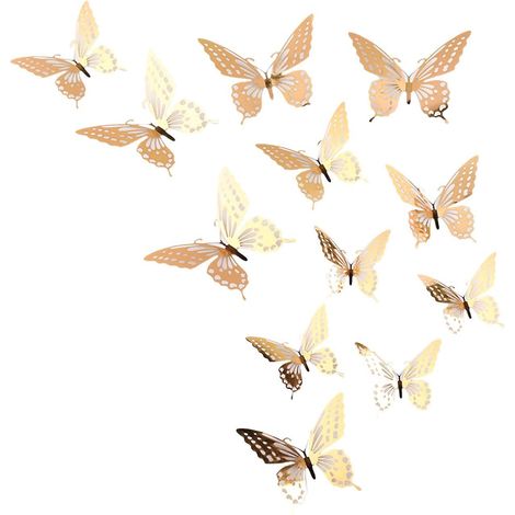12 autocollants muraux en forme de papillon (découpe 3D) – autocollants pour réfrigérateur fB-Gold (1/5)