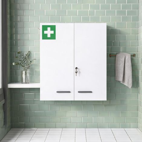 Armoire à pharmacie murale blanche 55 x 18 x 60 cm avec 2 portes (1/5)
