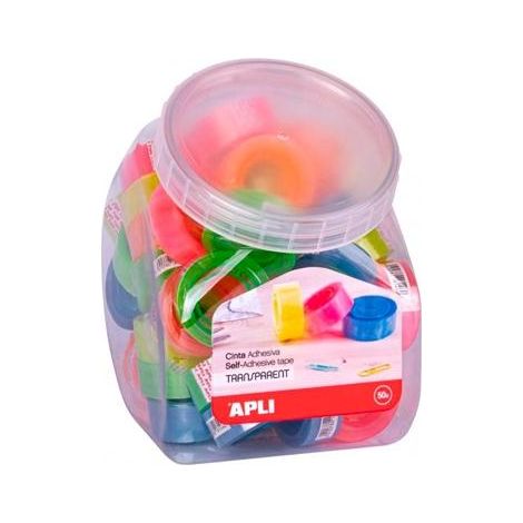 APLI CINTA ADHESIVA TRANSPARENTE 19MM X 20M COLORES SURTIDOS FLUORESCENTES -EXPOSITOR 50U-