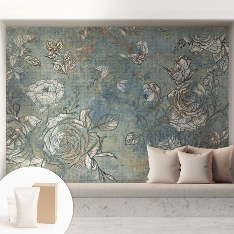Papier peint intissé pour salon chambre à coucher peint imprimé pour mur - Colle incluse gratuite Roses romantiques 208x146 cm (1/5)