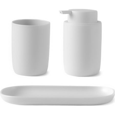 Set accessori bagno 3 pz con dispenser portaspazzolino e vassoio bianco - Taki (1/5)