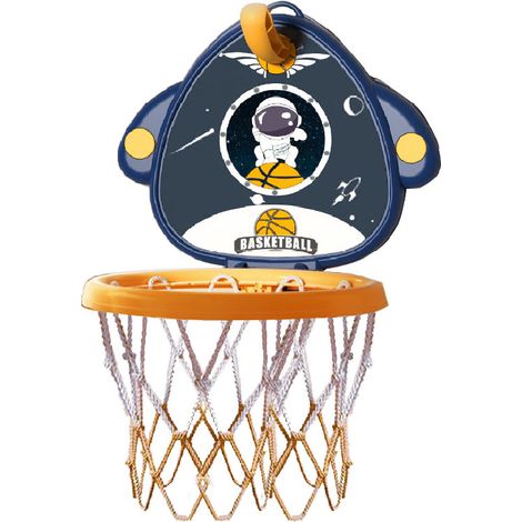 Set de panier de basket enfant mural ajustable en hauteur, petit panier intérieur avec ballon et pompe, bleu (1/5)
