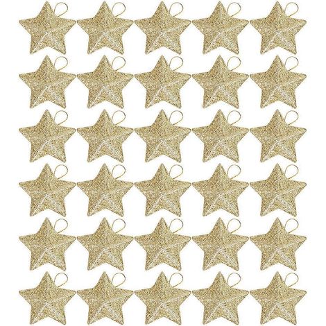 30 pendentifs étoiles de Noël 3D à paillettes, décorations à suspendre, cadeaux de fête-6.5x5cm-Golden (1/3)