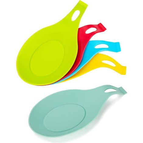 Poggia cucchiaio in silicone, resistente al calore, flessibile, a forma di mandorla, per utensili da cucina, 5 pezzi (5 colori) (1/5)