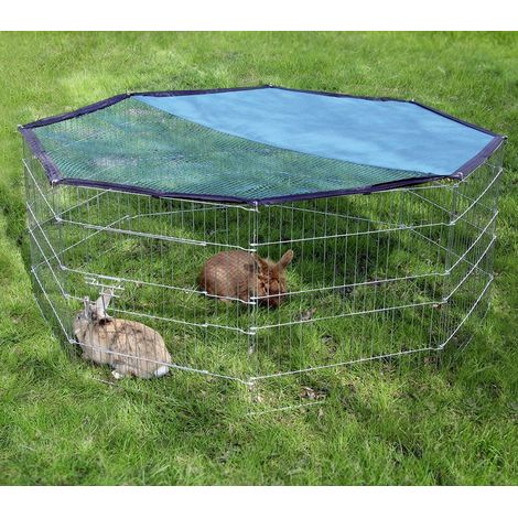 26477 Recinto octagonal para exteriores para animales pequeños con parasol
