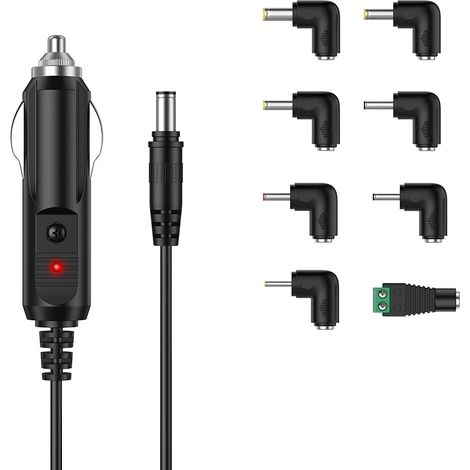24W Universal Car Charger DC 12V 2A Power Cable 5.5x2.1mm to Cigarette Lighter with 8 Connectors for DVD Player, GPS, Speakers, Label Printer, Camera, Breast Pump, LED Strip Lights and More (1/5)