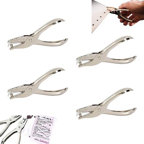 Set di 4 perforatrici a foro singolo, argento, 6 mm, per carta, foto, biglietti d'auguri, cartoncini. Perforatrice in metallo, perfora più fogli di carta. (1/5)
