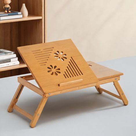 Table de lit pliable en bambou réglable en hauteur avec plateau (1/5)