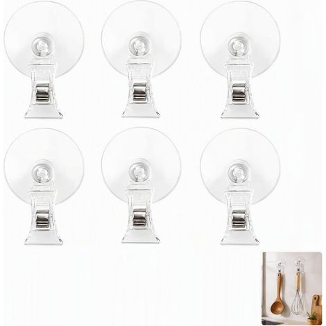 6-Piece Suction Cup Hook Clip Holder, Multifunctional Suction Cup Mount with Hook for Aquarium, Glass, Window and Smooth Surface, Reusable Fixing Clip for Tickets and Small Objects (1/5)