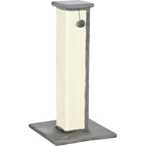 Griffoir chat sisal peluche boule suspension base stable 41x41x81 cm gris crème