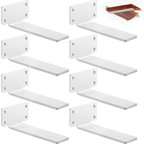 8 Piece Square Wall Shelf, Metal Shelf Brackets, L-Shaped Brackets, Industrial Bracket, Invisible Wall Shelf Bracket with Screws (20 cm, White) (1/5)