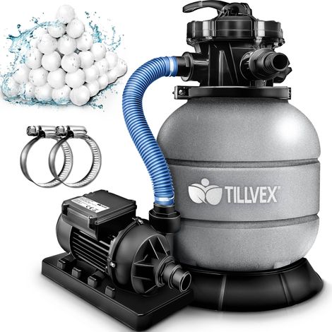 tillvex Depuradora de Agua para Piscina 10 m³/h - 5 Funciones de Filtrado - Bomba de Filtro de Arena con Válvula