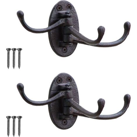 Lot de 2 crochets muraux vintage en fonte pour porte-manteau, porte-serviette, crochet décoratif très résistant, 3 bras pivotants (1/5)