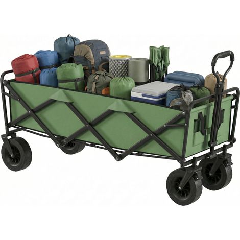 130-Liter-Transportwagen, grün, faltbar, mit Bremsen, Gartenanhänger mit Rädern und verstellbarem Griff