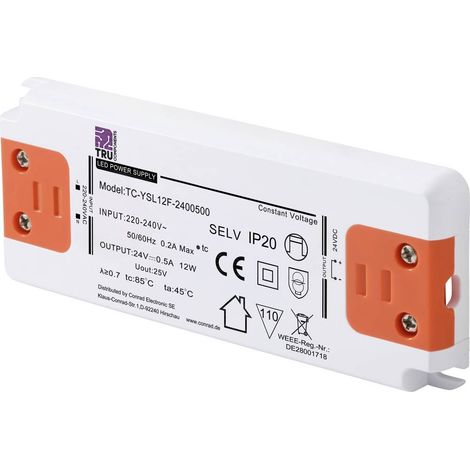 TRU COMPONENTS TC-YSL12F-2400500 Trasformatore per LED Tensione costante 12 W 0.5 A 24 V/DC adatto per mobili, Sovraten