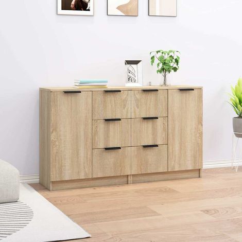 vidaXL Buffets 2 pcs Chêne sonoma 60x30x70 cm Bois d'ingénierie (1/5)