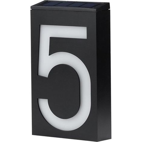 Plaque lumineuse extérieure LED solaire numéro 5, chiffre pour porte de maison hôtel commerce, éclairage adresse autonome, étanche, sans fil, décoration murale. (1/5)