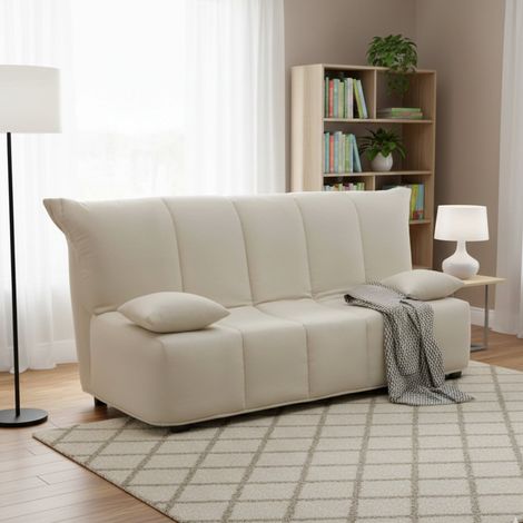 Talamo Italia Divano Letto Alisee, Divano a 2 posti, 100% Made in Italy, Sofà Soggiorno con apertura a carrello con apertura a carrello, in tessuto imbottito, con cuscini inclusi, Cm 125x90h85, Beige, (1/5)